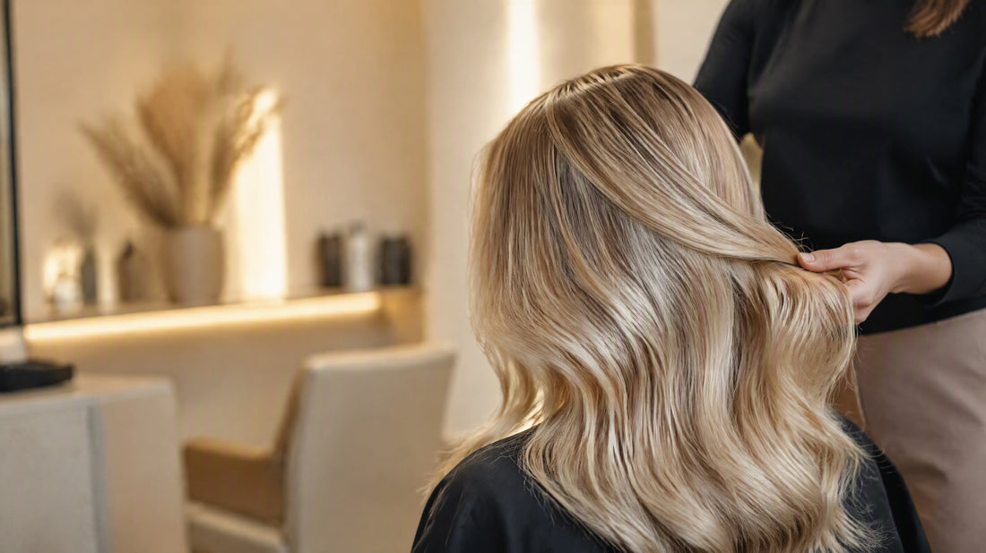 Chevelure blonde lumineuse après une patine dans un salon de coiffure à Sangatte